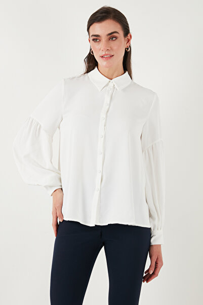 Lela Regular Fit Stitching Detail Solid Neck Balloon Sleeve Shirt Shirt 611Go00003