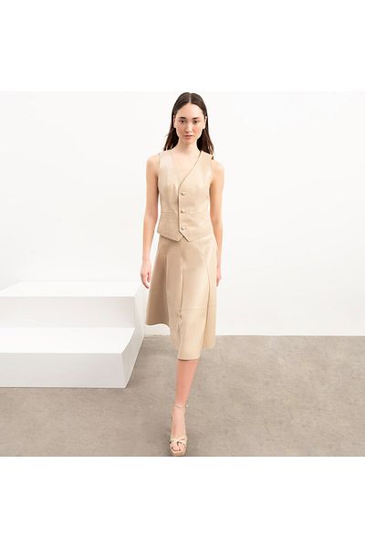 Desa Liona Beige Women's Long Leather Skirt