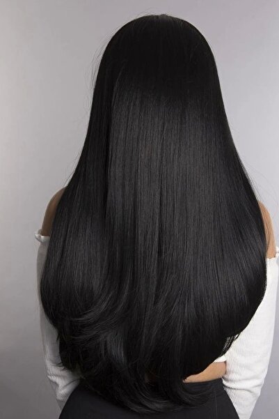 PRVT Isıya Dayanıklı Yıkanabilir Yarımay Çıt Çıt Saç - Ht1 - Siyah - Duz - 60 Cm - 110 gr 2 Adet Yan Çı