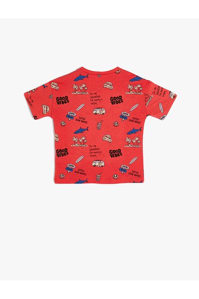 Koton Baby Boy Summer Themed Printed Short Sleeve Cotton T-Shirt 4SMB10134TK