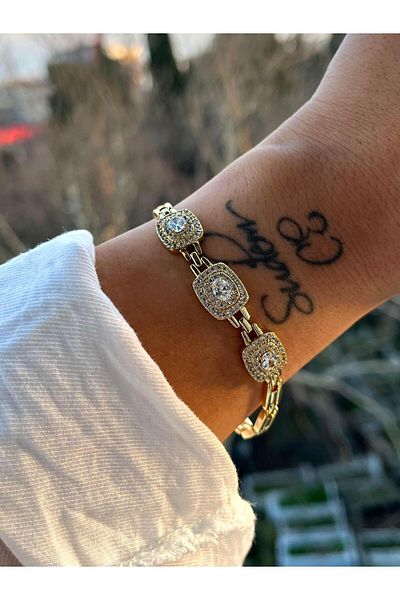 Modadiro Xp Tria Stone Steel Bracelet - Gold Baguette