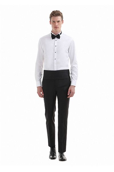Ramsey Weißes, schlichtes Slim Fit Smokinghemd mit Kläppchenkragen und Doppelmanschette