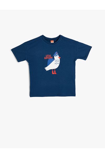 Koton T-Shirt Seagull Printed Short Sleeve Crew Neck Cotton