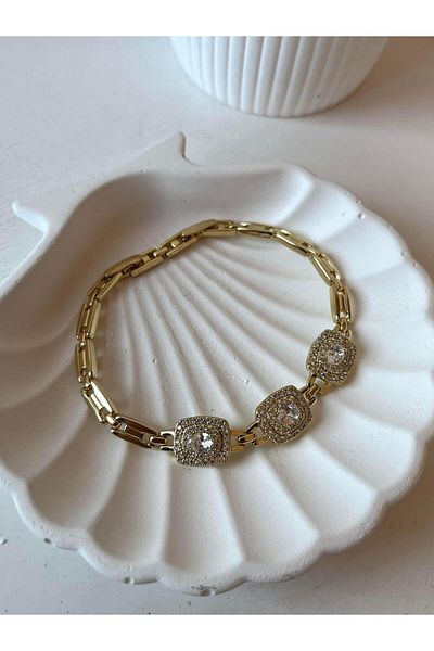 Modadiro Xp Tria Stone Steel Bracelet - Gold Baguette