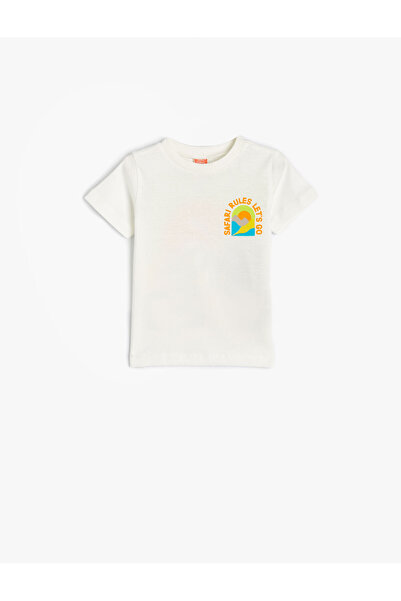 Koton Μπλουζάκι με καλοκαιρινό εμπριμέ, κοντομάνικο, βαμβακερό λαιμόκοψη