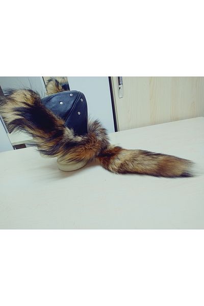 hoaryage Detachable Wolf Tail Wolf Kıpçak Börk Kalpak Hat Small Size