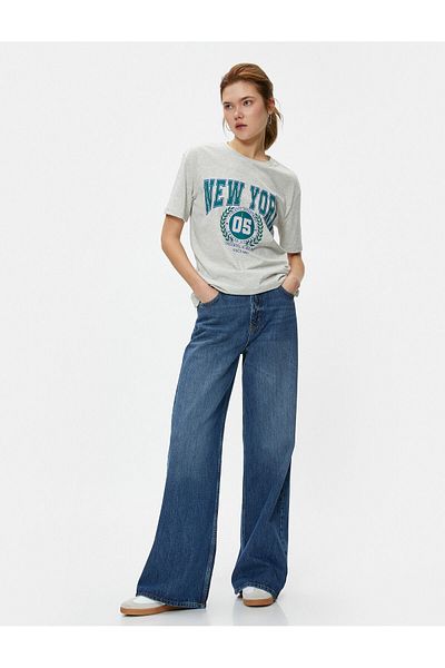 Koton New York T-Shirt mit Aufdruck, Rundhalsausschnitt, kurze Ärmel