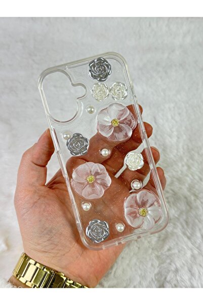 Vip Case iPhone 16 Plus - 3D Flower Pattern Transparent Elegant, Stylish and Modern Design Award Winning Pearl Case