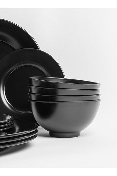 mastergold Premium Melamine Dinner Set 12 Piece Service for 4 People Matte Black Dishwasher Safe