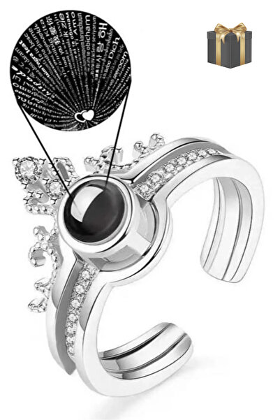 GLANZEND 2'li 100 Dilde Seni Seviyorum Yazılı Gümüş Renk Zarif Aşk Çift  Ayar...