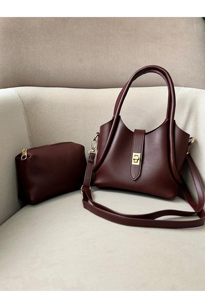 Moda Sekiz Geantă de damă burgundă pentru cățeluș cu închidere cu blocare, cu detaliu, cu curea de umăr încrucișată