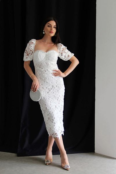 Julidress Rochie din dantelă premium cu mâneci tip balon cu dantelă, decolteu cu inimă