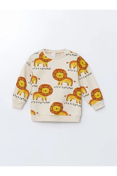 LC Waikiki Lcw Baby Beige Baby Boy Sweatshirt and Sweatpants - Crew Neck, Printed Set of 2