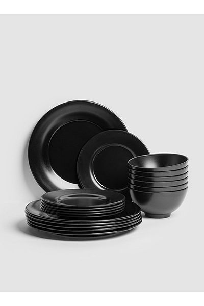 mastergold Premium Melamine Dinner Set 18 Pieces For 6 People Matte Black Dishwasher Safe Healthy Melamine