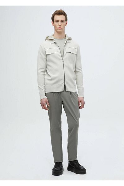 Ramsey Steinfarbene Strickjacke mit Rollkragen und schlichtem Strick