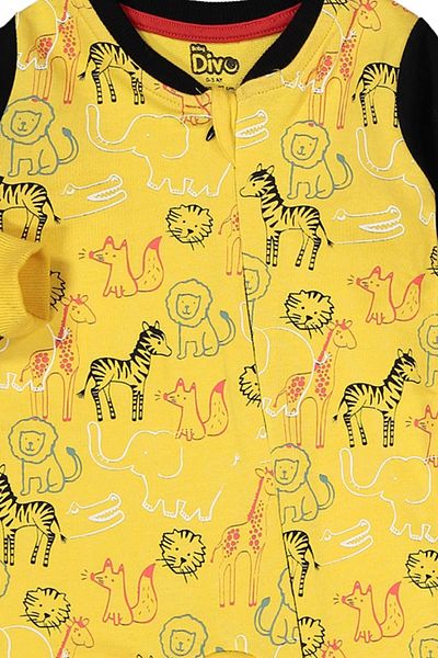 Divonette Baby Boy 100% Cotton Yellow Jumpsuit and Hat Set - Stylish & Comfortable