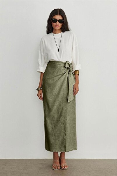 Avakado din material tip stofă Fusta cu legături laterale