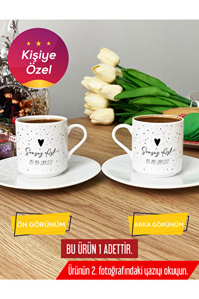 Hedizu Kişiye Özel Sonsuz Aşk ve Tarih Yazılı Türk Kahvesi Fincanı Beyaz Sevg...