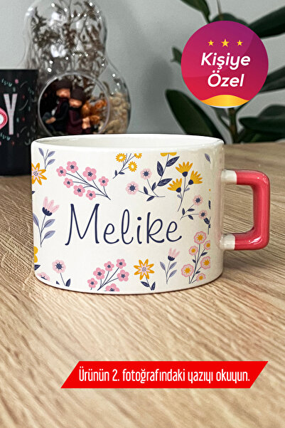 Hedizu Kişiye Özel İsim Yazılı Lüks Fincan Pembe Çiçek Desenli -9- D6M F8R