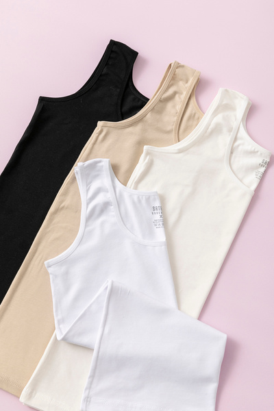 SATENIA LINGERIE قميص داخلي نسائي مضلع بحزام عريض مكون من 4 قطع باللونين الأبيض والأسود