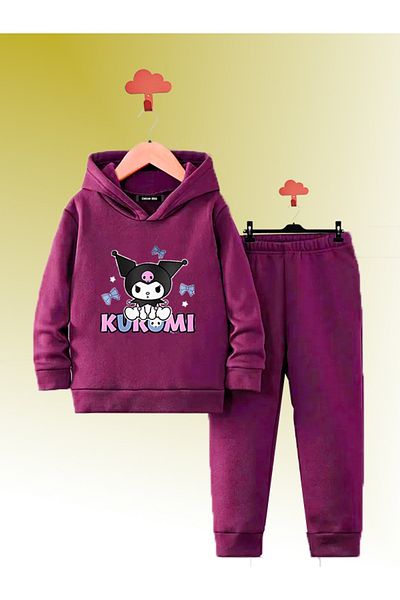 MODA Boys' and Girls' Tracksuit Set - Cotton, 3-Strand-Rushed, Kuromi Printed, 4 Different Domestic Productions