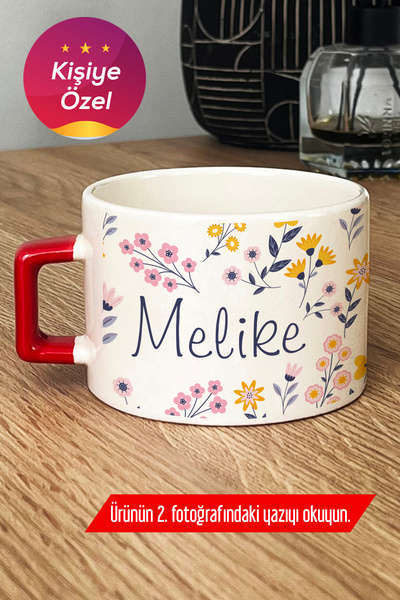 Hedizu Kişiye Özel İsim Yazılı Lüks Fincan Kırmızı Çiçek Desenli -9- X6N M2W
