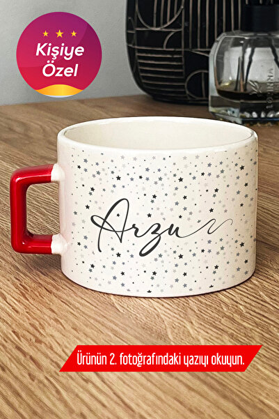 Hedizu Kişiye Özel Yıldız Desenli İsimli Lüks Fincan Kırmızı Doğum Günü Hediy...