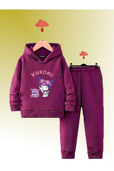 MODA Boys' and Girls' Tracksuit Set - Cotton, 3-Strand-Rushed, Kuromi Printed, 4 Different Domestic Productions