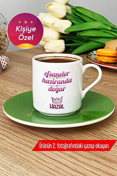Hedizu Kişiye Özel İkizler Yengeç Burcu Türk Kahvesi Fincanı Yeşil Doğum Günü...