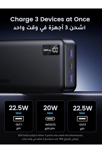 Ugreen Power Bank 20000mAh, 22.5W Portable Charger with PD 3.0 Fast Charging and USB C Input and Output