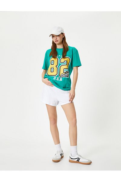 Koton Bedrucktes T-Shirt Bequeme Passform Kurzarm Rundhals Baumwolle
