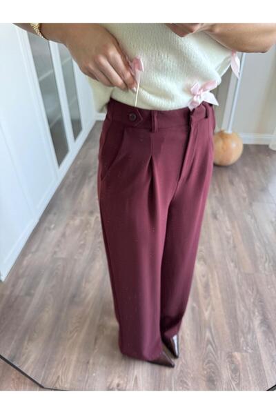 perastore Tuana Bel Detaylı Bordo Kumaş Pantolon