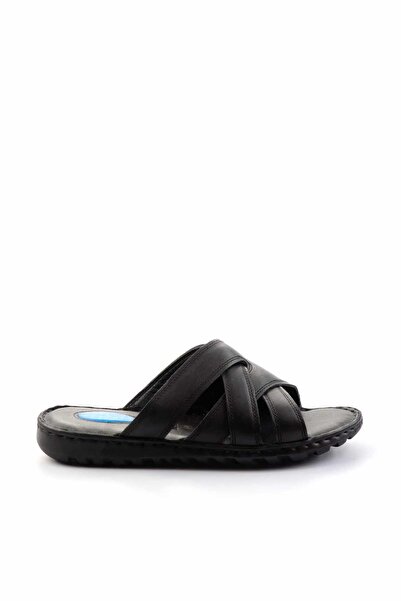 Bambi Μαύρες δερμάτινες ανδρικές παντόφλες E04437182803