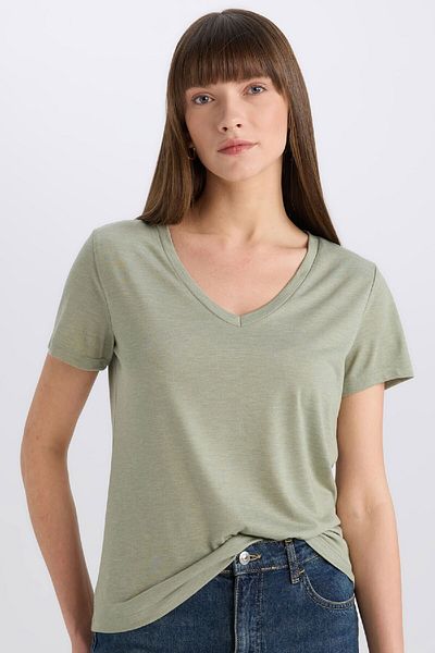 DeFacto Regular Fit V-Neck Basic Solid Short Sleeve T-Shirt W9204Az25Sp
