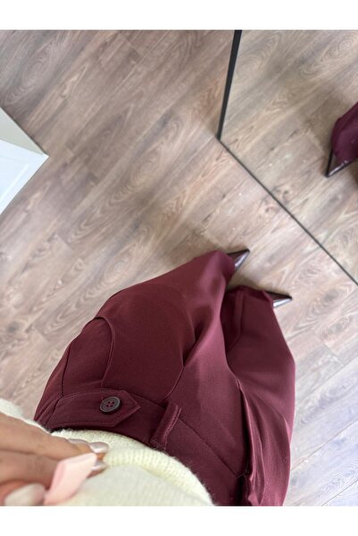 perastore Tuana Bel Detaylı Bordo Kumaş Pantolon