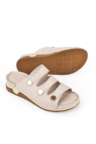 Ziya Γκρι γυναικείες παντόφλες από γνήσιο δέρμα - 1511008Z15