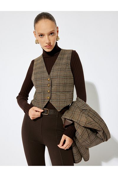 Koton Brown Women's Buttoned Vest