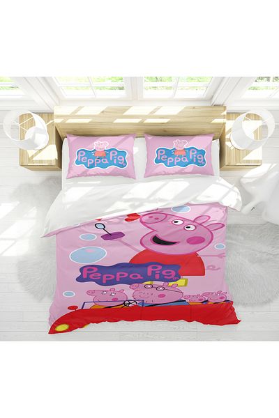 Erays Home Set de lenjerie de pat pentru fete, cu imprimeu digital 3D Peppa Pig