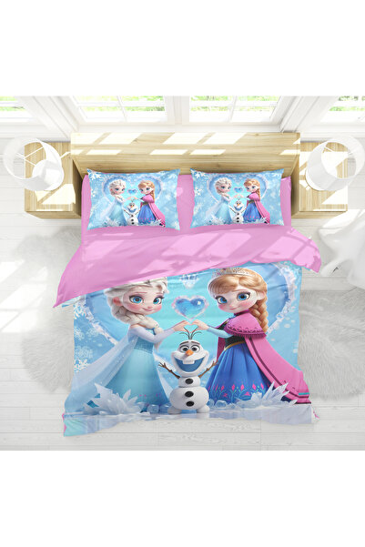 Erays Home Elsa Ve Anna Frozen 3d Dijital Baskılı Çift Kişilik Kız Çocuk Nevresim Takımı Genç Nevresim Takımı