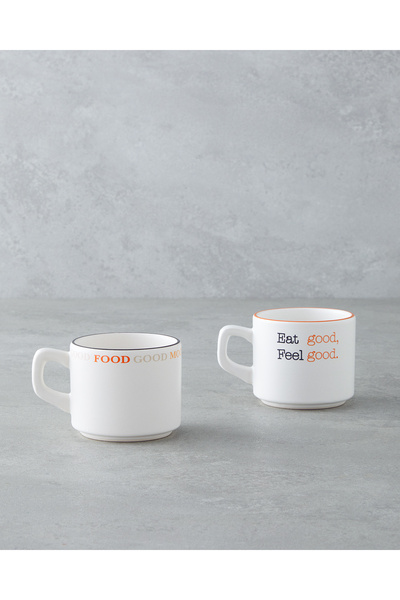 English Home Feel Good Seramik 2'li Çay Fincanı Takımı 184 ml Turuncu-Siyah
