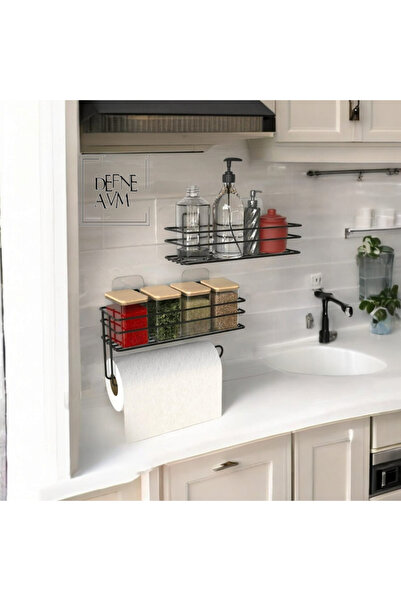 DEFNE AVM Yapışkanlı baharatlık 2'li metal kağıt havluluk baharat standı mutf...