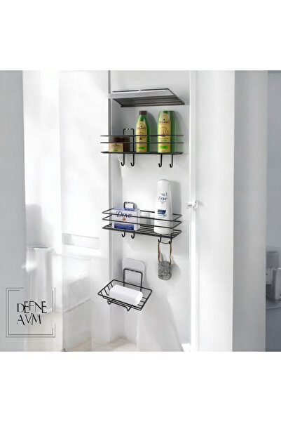 DEFNE AVM Set de baie din 3 piese - Organizator de baie cu suport pentru săpun, cabină de duș și suport pentru șampon, rezistent la rugină și cu adeziv
