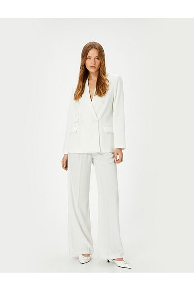 Koton Double Breasted Blazer Jacket with Buttoned Flap Pockets