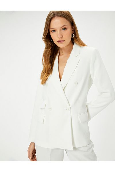 Koton Double Breasted Blazer Jacket with Buttoned Flap Pockets