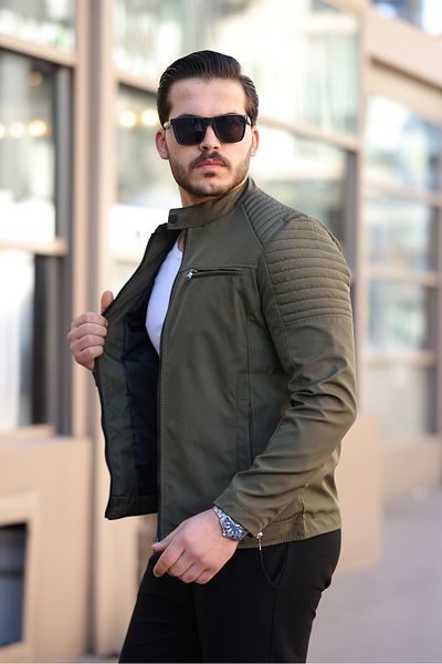 Mero Life Ανδρικό εποχιακό παλτό με επένδυση από χακί αδιάβροχο και αντιανεμικό