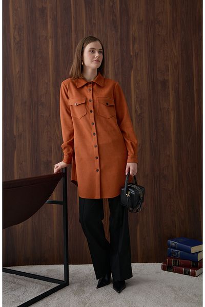 Fatma Atasoy Suede Pocket Tile Shirt Jacket