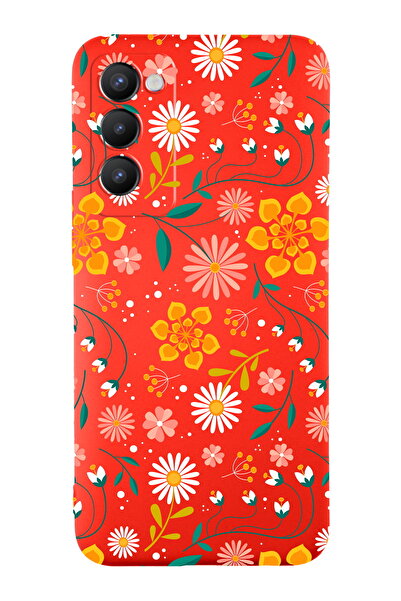 PrintiFy Tecno Camon 18 ile Uyumlu Çiçek Tasarımlı Kırmızı Lansman Kılıf