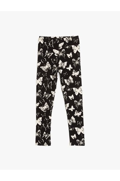 Koton Cotton Butterfly Patterned Long Leggings with Elastic Waist
