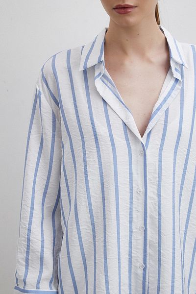 Never more Blue V-Neck Striped Modal Shirt
