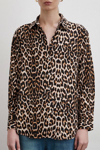 Never more Leopard Print Viscose Shirt Black